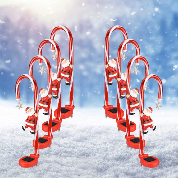 Solcellsdrivna Ljus för Utomhus Trädgård Vattentäta, Power Candy Cane Ljus med Tomte & Stjärnor Trädgårdsdekoration Solcells Stake Ljus (d-4-d0)