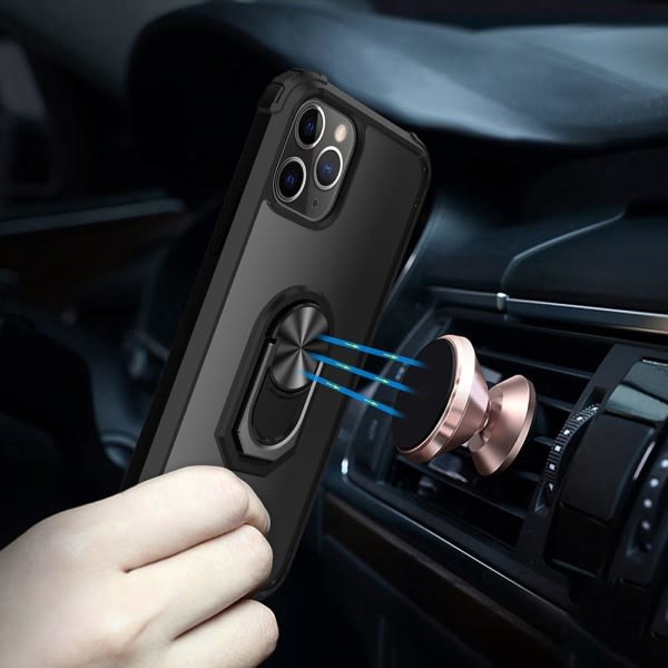 iPhone 11 Pro Telefonetui med Finger Ring Stativ TPU Hybrid Sort