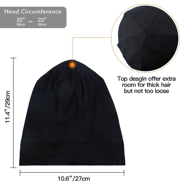 TG Cap - Solid Black- Justerbar Hålla på hela natten hårinpackning