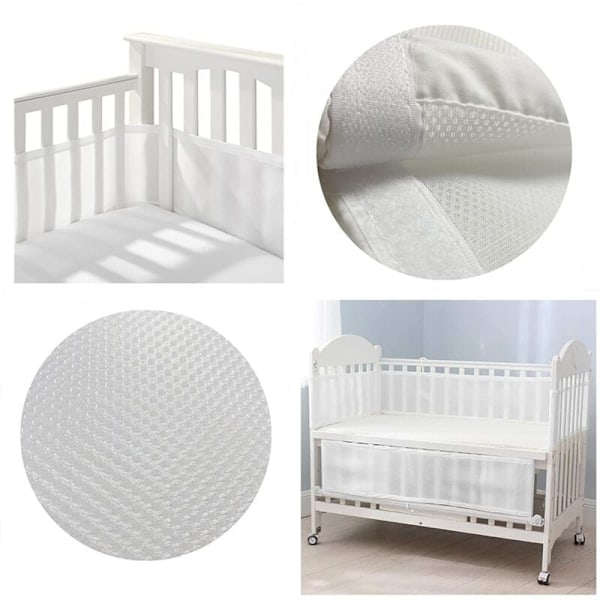 Pustende sprinkelbeskytter i netting, 4 sider, antikollisjon for babyseng - Hvit, DEBUNS