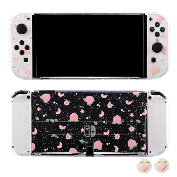 Switch OLED Beskyttelsesdeksel Transparent Peach Glitter Case For Nintendo Switch OLED Tilbehør Hard PC Deksel Beskyttelsesetui Switch OLED Case