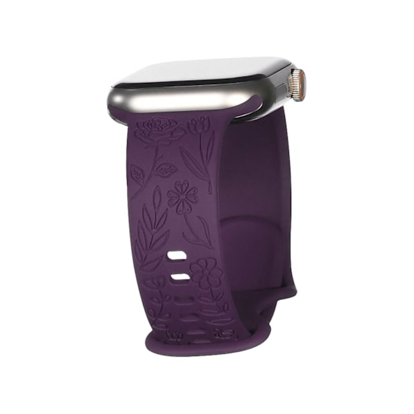 Passer til iwatchS9 876SE Apple Watch armbånd præget lille rose silikone Rose - mørk lilla Rose - dark purple 42/44/45/49mm