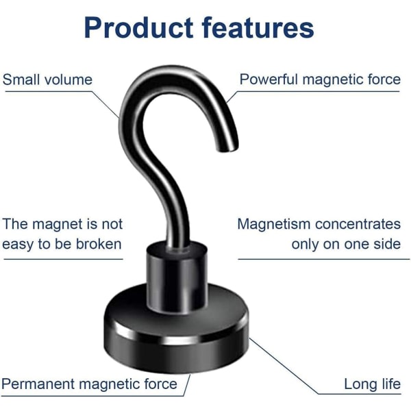 IC Magnetiske kroker, kraftige magnetkroker Svart Sterk for kjøleskap Henge Grillutstyr Whiteboard Kjøkken Klasserom - pakke med 10