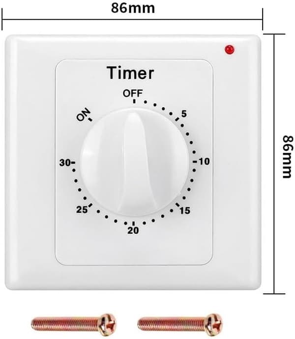 Nedtellingsbryter - 30 minutter - Nedtellingstimerbryter - Mekanisk nedtellingstimerkontakt - Timerbryter - Timer lysbryter - med timer