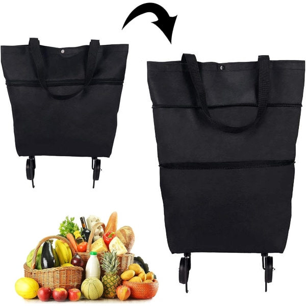 Galaxy 2 i 1 sammenleggbar totrinns glidelås handlevogn med hjul Handlepose (svart) Svart