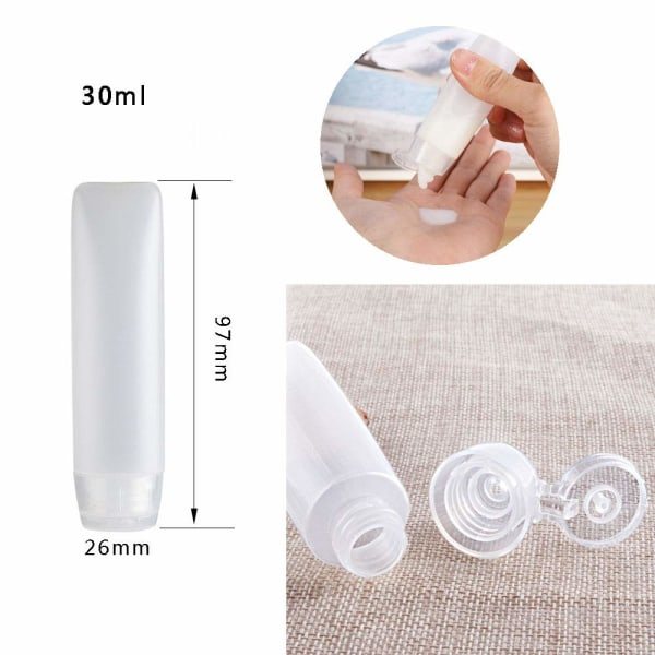 Galaxy Förpackning med 6 st 30 ml/1 oz Rese-Tomma Plastflaskor med Mjuk Kläm, Påfyllningsbara Kosmetiska Behållare