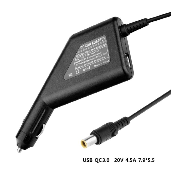 90W 20V 4,5A för QC 3.0 USB Laptop Billaddare för Thinkpad X60 X61 Z60 Z61