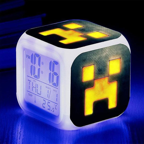 Minecraft Väckerklocka Coolie Rädd Cartoon LED Digital Färg Ljus Klocka Födelsedagspresent Julgåva Stil 9
