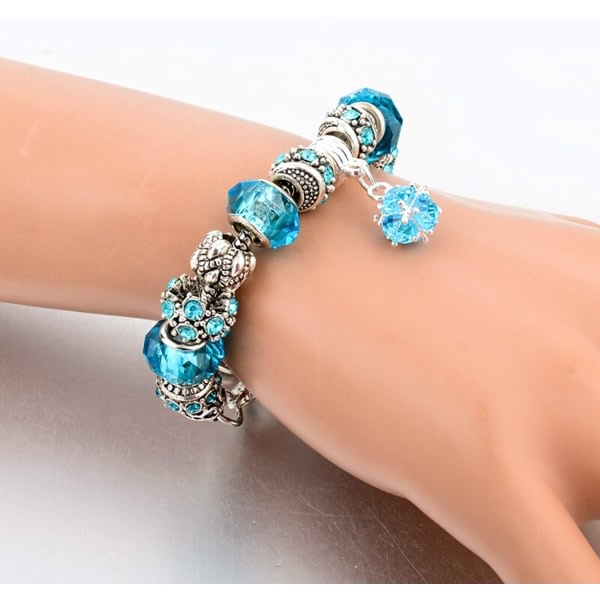 Silverpläterade berlockarmband med blått tema för kvinnor och tonåringar, justerbart set, passar 7,5"+1,5"