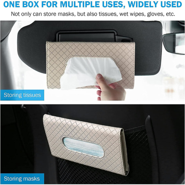 Bil Tissue Box (2-pack), Bil Tissuehållare, Solskydd, Läder Bil Mask Dispenser (23x13 cm) - Beige