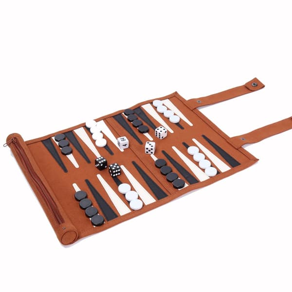 Ihoprullbart Backgammon-set för resor, bärbart och lätt brädspel i konstläder med blixtlåsficka för husbilsresor, barn och vuxna