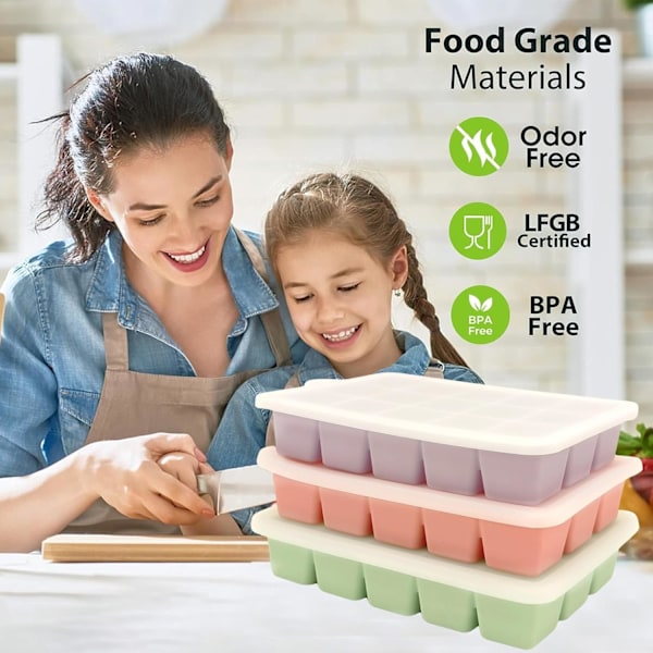 3 Pcs Silicone Ice Cube Trays, Square Ice Cube Tray with Lid, Reusable Ice Cube Molds for DIY Cold Drinks. (Small Ice Cubes, Quantity, 15)