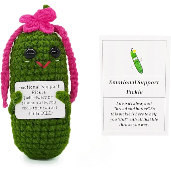 Amazons bedst sælgende uldne, håndhæklede \"Emotional Support\" frø-ornamenter med positiv energi-kort cucumber 1