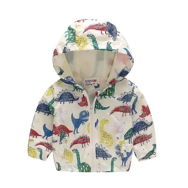 Småbarn Barn Tegneserie Vindjakke med Hætte Langærmet Lynlås Jakke Kappe Beige Dinosaurus