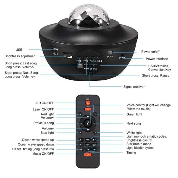 Tähtiprojektor Bluetooth-kaiuttimella - Oma galaksilampusi Multicolor multifärg