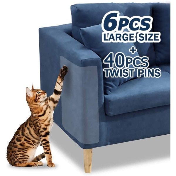 6 stk møbelbeskyttere for katter, selvklebende katteskrapebeskyttere, 4-pakke X-Large + 4-pakke Large + 2-pakke, Kitty Guard
