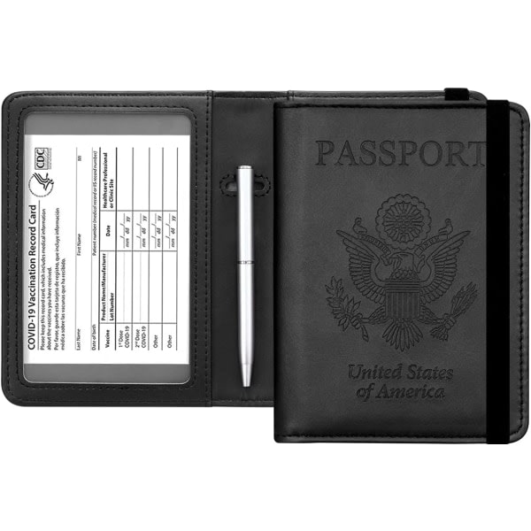 Pass- och vaccinkortshållare Combo - Läderplånbok med resårrem
