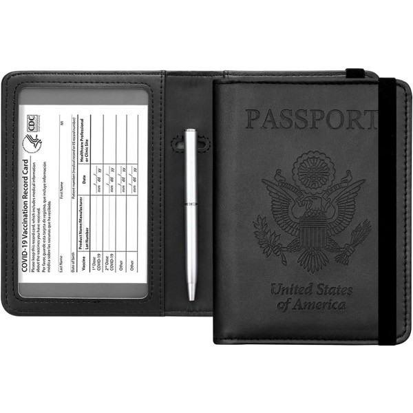 Pass- og vaksinekortholders Combo - Lærveske med elastisk stropp