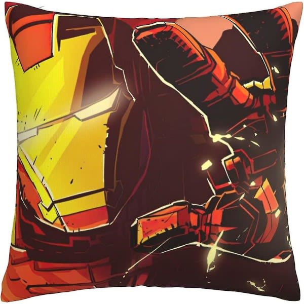 Mjuka og komfortabela Iron Man kuddfodral 45cm X 45cm Fyrkantiga kuddfodral for soffa soverom med usynlig dragkjede 18x18 tum Dubbelsidig utskrift