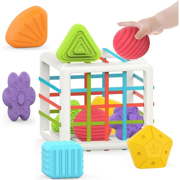 Leksaker för 1 åring, baby leksak färgglad kub och 6 st multi form, toddler utvecklingslärande