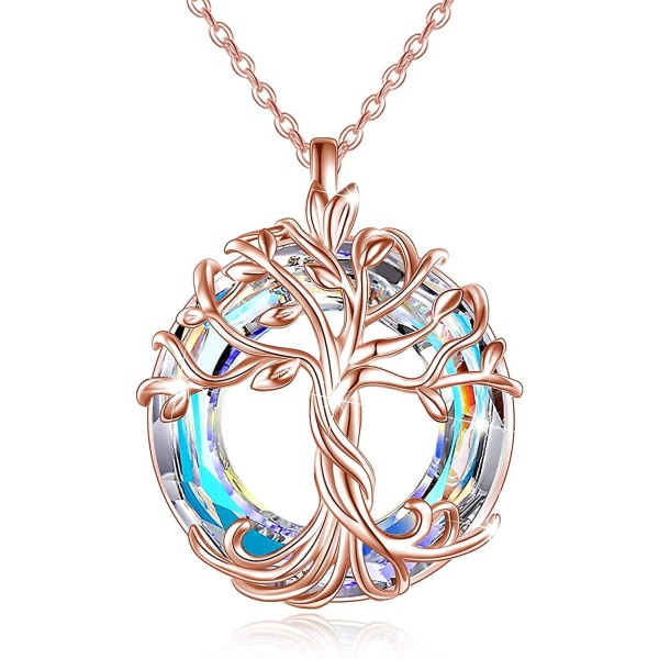 Livets Träd Halsband Keltiskt Familjeträd Halsband Med Cirkel Kristall Smycken Present Till Kvinnor Flickor Vänner Mamma Födelsedag
