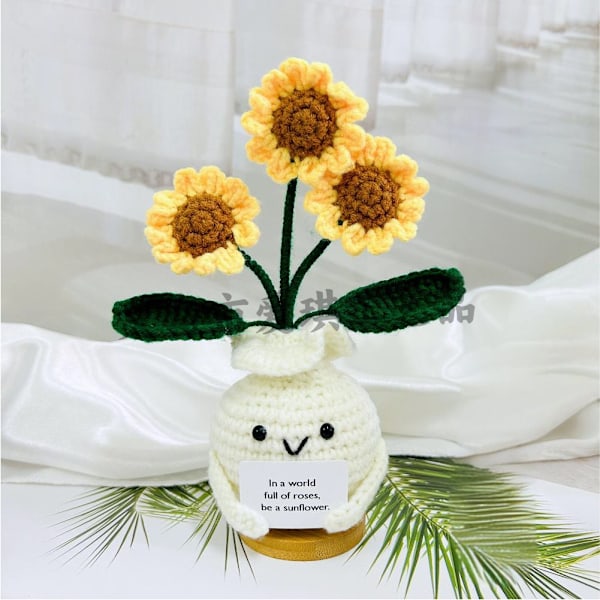 Amazons bästsäljande ull Emotional Support groda handvirkade ornament positiv energi kort Three sunflowers in pots 1