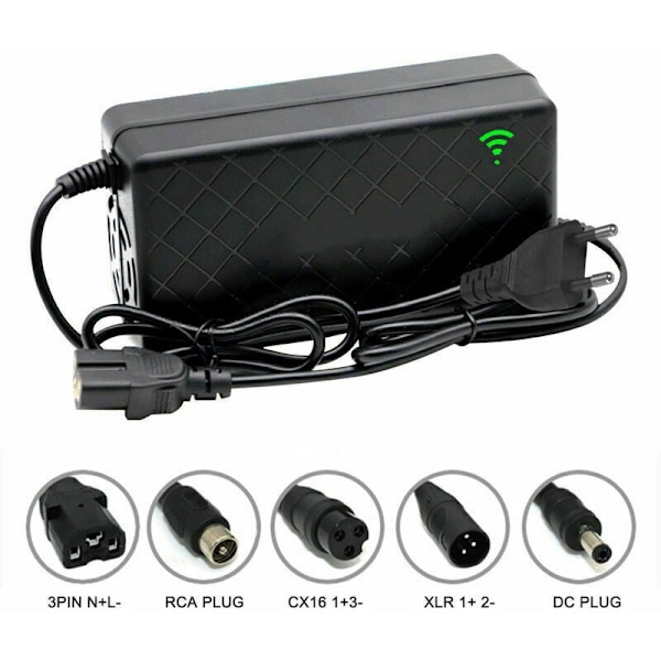 24V 2A Elektrisk Sykkel Smart Litium Batterilader Utgang 29.4V 2A Lader DC Port Hurtiglader Med Kjølevifte, RCA Plugg, DEBUNS