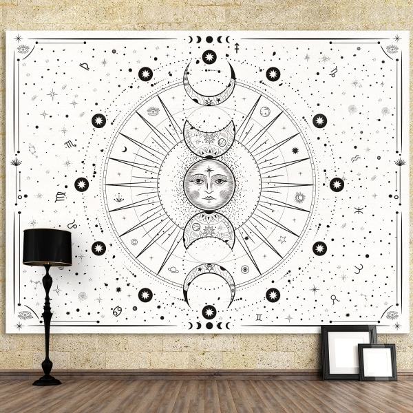 Sol Måne Gobeleng Psykedelisk Svart og Hvit Veggteppe Veggdekorasjon for Soverom (Lys Hvit, 51,2x59,1 tommer, 130x150 cm)