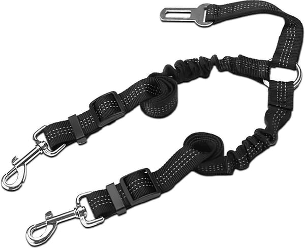 2,5*70 cm - Sort - Hundesele - Sikkerhedssele til kæledyr - Justerbar sikkerhedsline - med elastisk bungee-buffer - Reflekterende - Ingen sammenfiltring