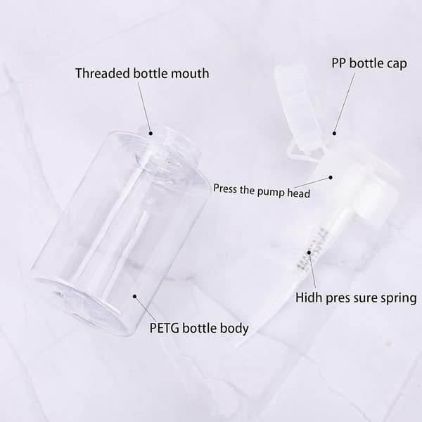 3-pak 150 ml PP-pumpedispenserflasker med låg, genopfyldelige \"one-touch\"-beholdere til acetone, alkohol og neglelakfjerner