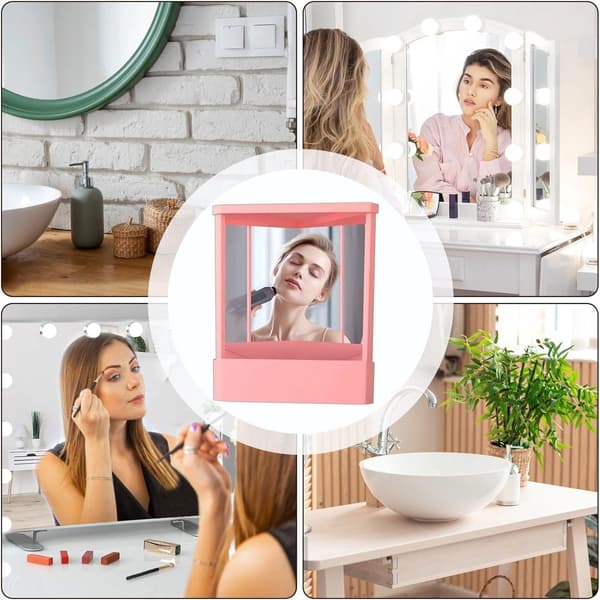True Mirror Ikke-reverserende makeup-spejl, True Image Bordplade Vanity Spejl til præcis makeup og pleje, Ikke-forstørrende, Pink