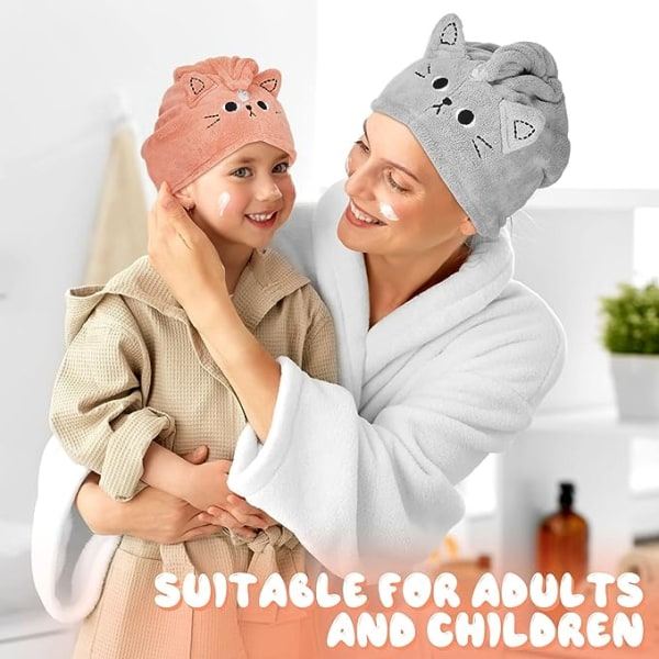 2 stycken mikrofiberhårhanddukar, rosa, grå (katt), absorberande h