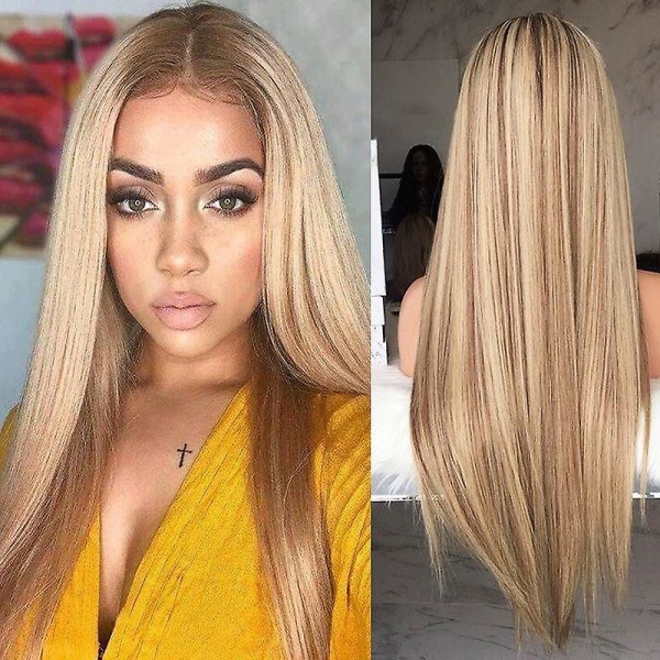 TG Fashion Dye Mix Blond Peruk Med Mittbena Långt Rakt Hår