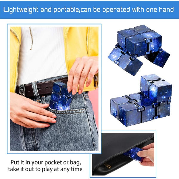 2 stycken Infinity Cube Oändliga Fidget Leksaker Mini Kub Pussel Kub Finger Fidget Leksak för Stress och Ångest Avslappnande Leksak (Blå Stjärnhimmel)