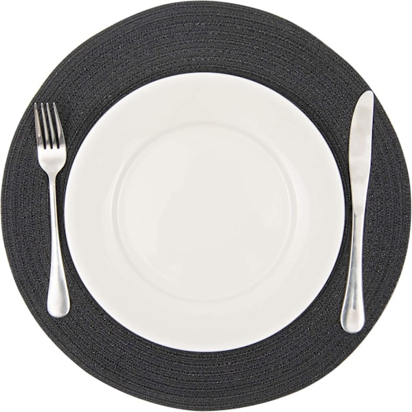 Set med 6 svarta runda platsmattor i bomull, tvättbara, värmebeständiga och halkfria Svart