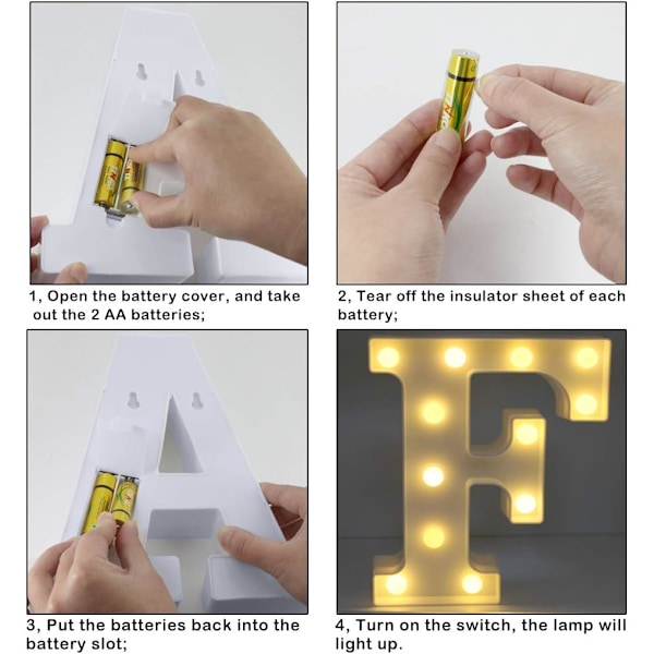 LED-aakkoslamput syntymäpäiville ja lastenhuoneen koristeluun, paristoilla (F) F