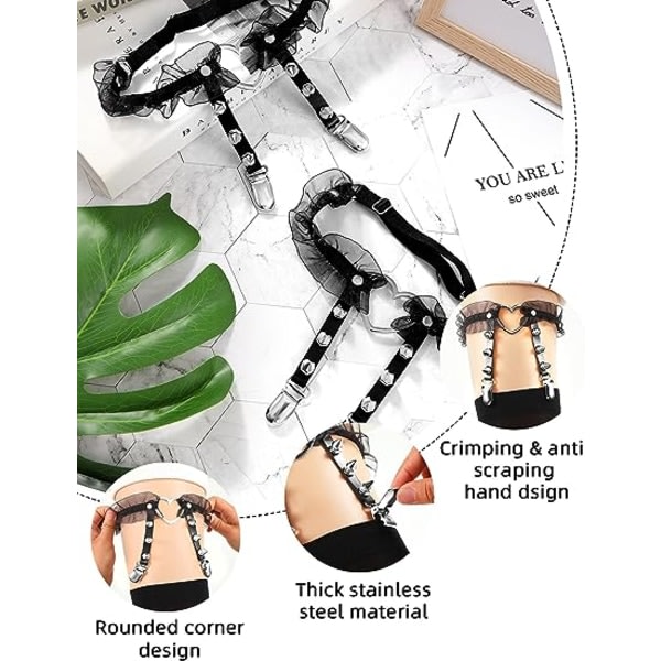 Galaxy 2 delar justerbara hjärtformade strumpeband for ben for women Spets Hjärta Lårring Strumpeband (svart)