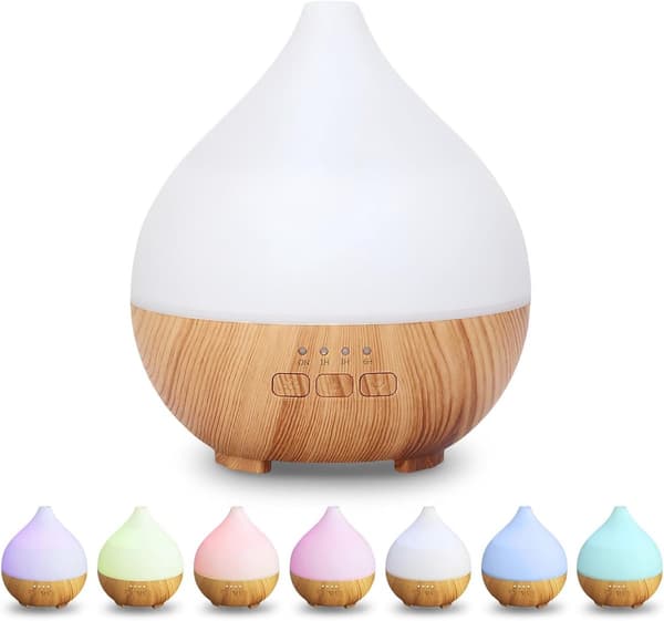 Eterisk oljediffusor, 100 ml ultraljud med 7-färgs LED, 1/3/6-timmars timer & automatisk avstängning för hem, sovrum, kontor & yoga