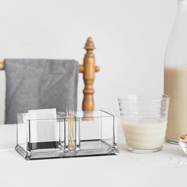Akryl Sukkerposeholder Klar Teposeopbevaringsboks Rektangulær Teposeholder med 2 Rum Kaffe Krydderipakker