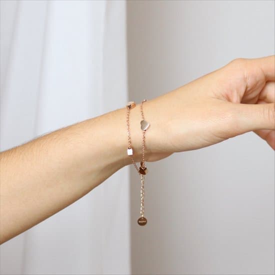 Shoplace Hjertevedhængsarmbånd til kvinder, Rosaguldbelagt rustfrit stål lagdelt kæde, Justerbar 15-20 cm, Gave til hende