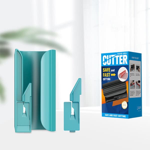 Innpakningspapirkutter, manuell rullekutter i plast med skarpt utskiftbart blad, gaveinnpakning til hjemmekontoret, 6,6 × 6,2 × 12,5 cm