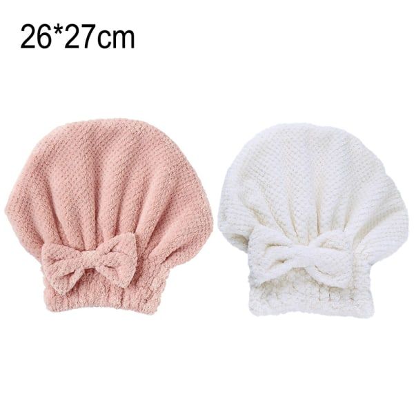 TG 2-pack Hårtorkhanddukar, Absorberande Turbanhuva, Rosa + Vit