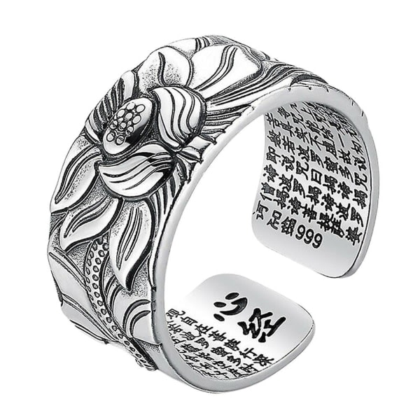 99 Silver Lotus Ring med Hjärta Sutra Justerbar Open End Finger Ring Smycken Presenter