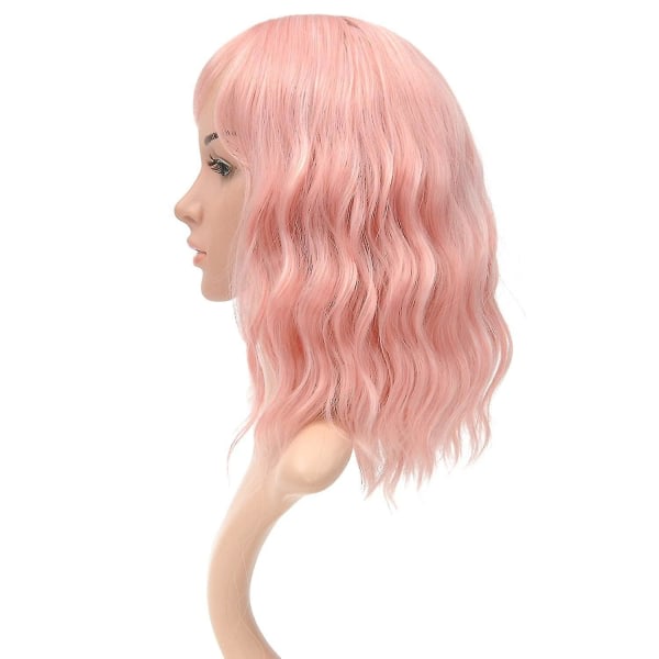 TG Naturlig vågig pastell rosa peruk Färgglada peruker med luftsmäll Korta bob-peruker axellängd peruk for women