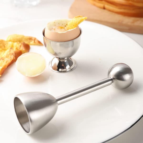 Eggeskallåpner - Eggeskallkutter - Egglokkkutter - Eggeskallflaskeåpner - Eggknekker - Rustfritt stål - Kjøkkenutstyr - Sølv - 1 stk