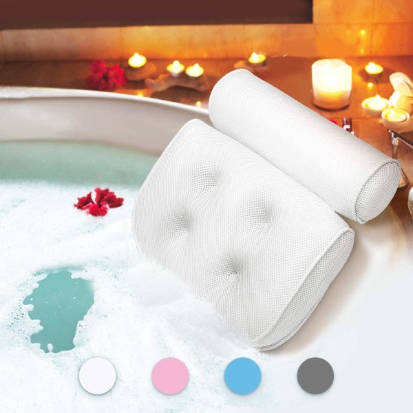 Kudde Essort Comfort Badkudde med sugkoppar Ergonomiskt Home Spa Nackstöd för Badkar, Bubbelpool, 38 x 36 x 8,5 cm Vit