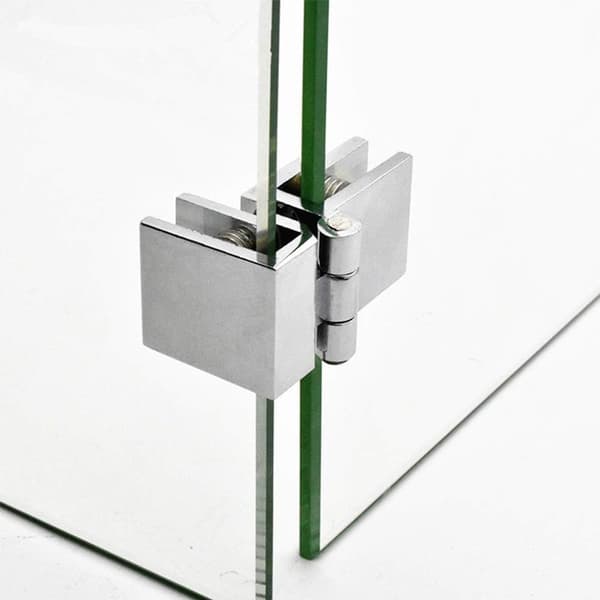 Akrylglasdørhængsler, 4 stk. sølv, 90° åbning, ingen boring til 5-8 mm glas