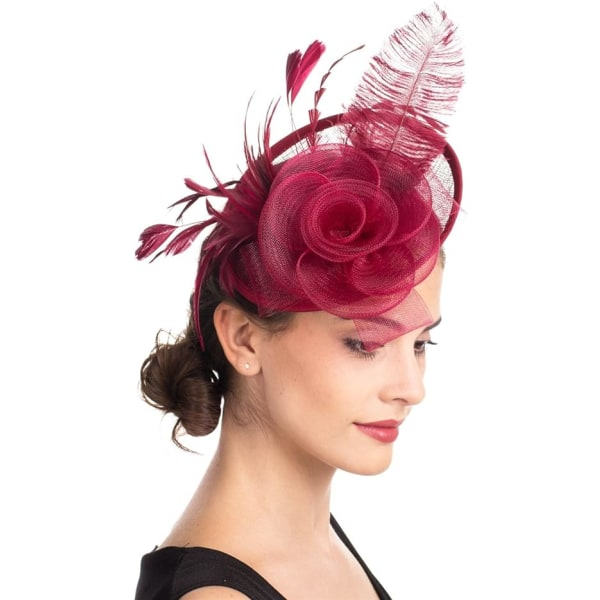 TG Blomma Fjäder Pannband Fascinator Bröllop Huvudbonader Dam Race Royal Ascot Pillbox Bröllop Cocktail Tea Party Derby Hatt för Kvinnor