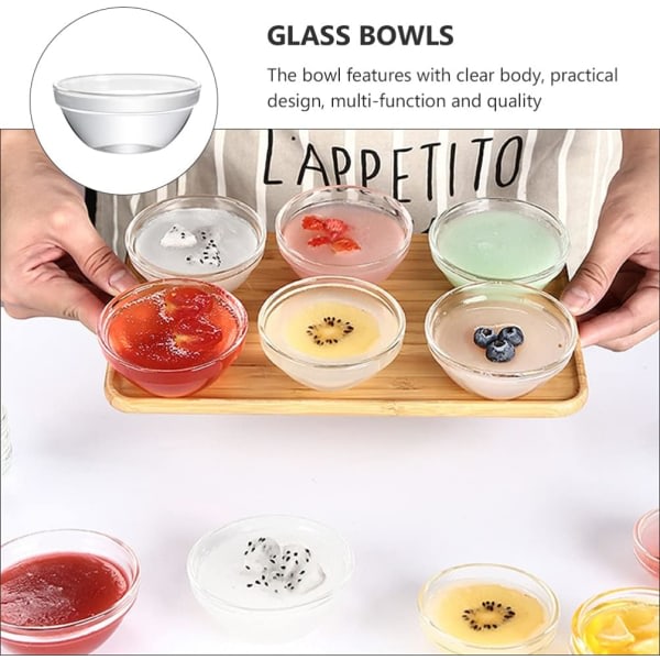 Galaxy Set med 6 glaskålar, 2. 3 x 1. 1 tums miniförberedande skålar Stapelbara serveringsskålar i glas för köksförberedelser