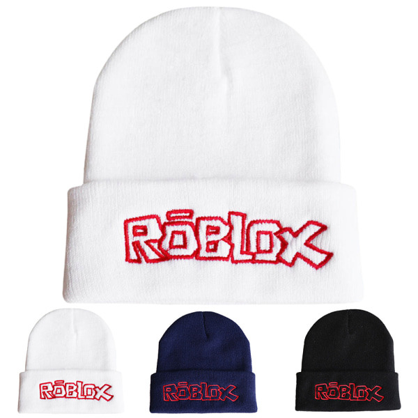 Roblox Unisex Stickad Hue Broderi Vinter Varmt Skihue Hvid